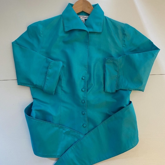 Marisa Baratelli 100% Thai Silk 3/4 Sleeve Button Down Jacket Blouse Size 8 - Picture 4 of 15